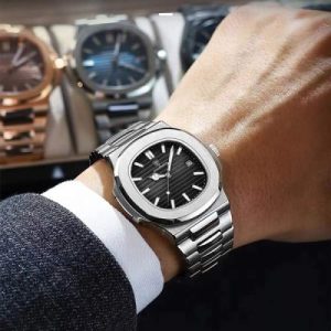POEDAGAR Luxury Watch Business Waterproof Male Clock Luminous Date Stainless Steel--Black Dail
