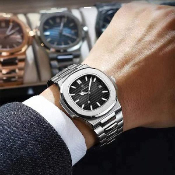 POEDAGAR Luxury Watch Business Waterproof Male Clock Luminous Date Stainless Steel--Black Dail