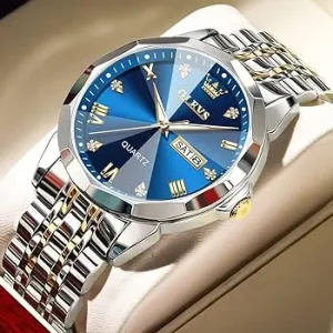 Olevs Business Quartz Watch Diamond Dial Stainless Steel Watch for Men