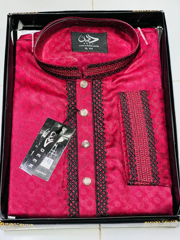 Men's Cotton Premium Print Panjabi- Maroon Color