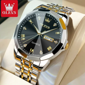 Olevs Business Quartz Watch for Men Luxury Diamond Dial Stainless Steel Watch for men