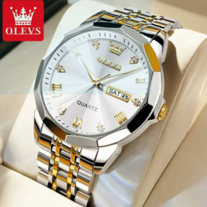 Olevs Business Quartz Watch for Men Luxury Diamond Dial Stainless Steel Watch for men