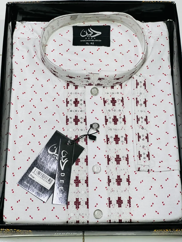 Men's Cotton Premium Panjabi- White Print