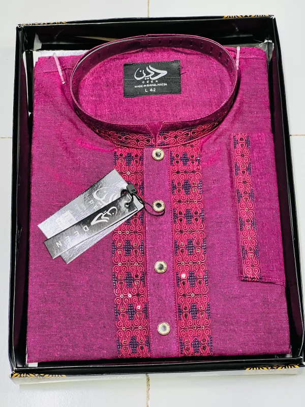 Men's Premium Embroidered Panjabi – Deep Magenta
